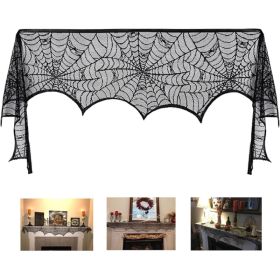 Halloween Black Lace Spiderweb Fireplace Mantel Scarf, Gothic Decor (Option: Black)