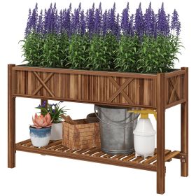 Raised Garden Bed, 47 X 22 X 31.5 In Elevated Wood Planter Box With Storage Shelf, Drainage Holes And Liner, Carbonized (Option: Carbonized-1280x560x150 mm)