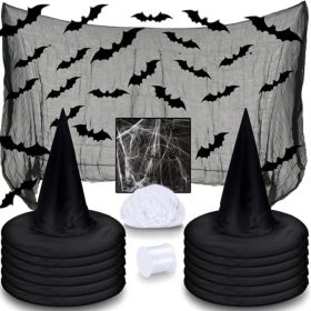 12Pcs Halloween Witch Hats Decorations With Spider Web (Option: Black)