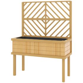 Elevated Wood Planter with Trellis for Climbing Plants, Raised Garden Bed with Legs and Drainage Holes, Natural Wood (Option: Natural Wood-1140x420x230 mm)