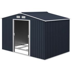 9' X 6' Outdoor Storage Shed, Garden Tool Metal Shed With Foundation Kit, Dark Gray (Option: Dark gray)