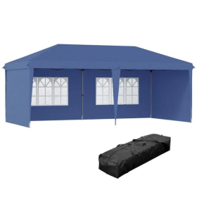 10' X 20' Pop Up Canopy Party Tent With 4 Sidewalls , Blue-AS (Color: Blue)
