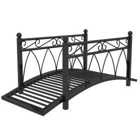 3.3' Metal Arch Zen Garden Pond Bridg with Safety Siderails for Stream, Fish Pond, Black (Option: Black-1110x160x460 mm)