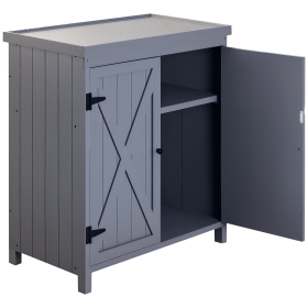 Outdoor Storage Cabinet, Outdoor Tool Shed with Galvanized Top and Two Shelves for Yard Tools or Pool Accessories, Gray (Option: Grey-970x510x260 mm)