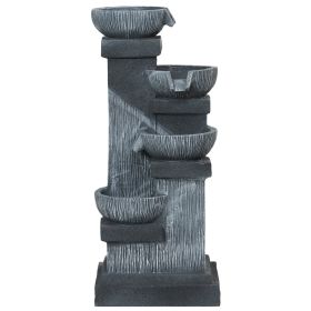 33.5" Water Fountain, 4-Tier Resin Cascading Bowls Outdoor Waterfall Fountain with LED Lights, Pump (Option: Gray-460x435x820 mm)